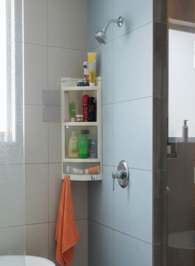 BRANCO Crystal Corner Cabinet for Bathroom | Plastic Corner Cabinet | (Made in India) | Corner Shelves Wall Mounted | Bathroom | BRC-716 (55x29x18cm) - Image 3